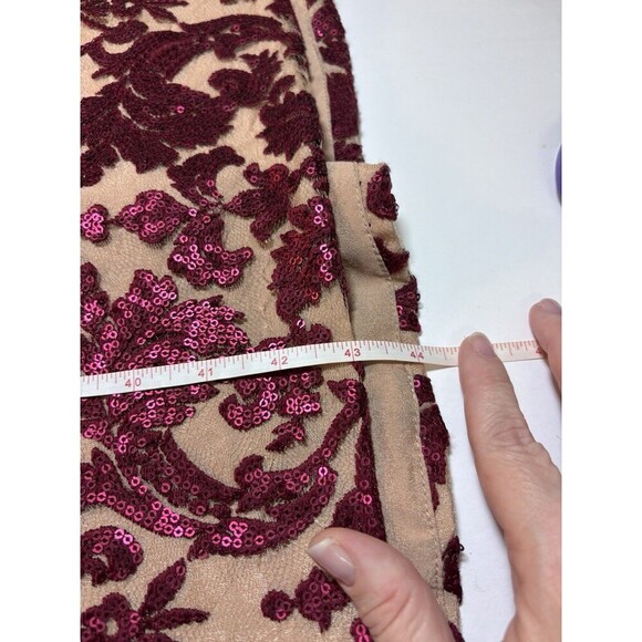 Dress the Population Maxi Dress Fleshtone Burgundy Red Sequins Large - Picture 8 of 12